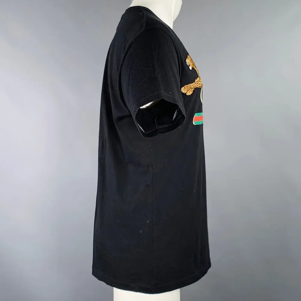 GUCCI Size S Black Multi Color Logo Short Sleeve T-shirt